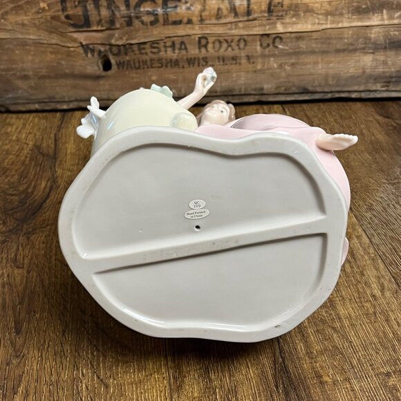 Porcelain Vintage Angel Figurine Seated on Bench Flowers & Dove - Picture 10 of 11